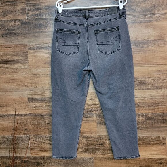 American Eagle Jeans 12 S Mom High Rise Stretch Denim Charcoal Wash - Picture 2 of 11